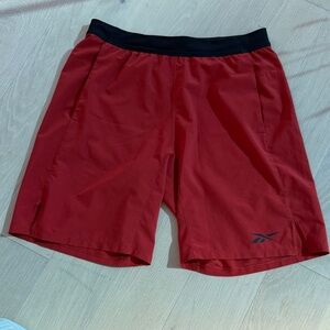 Reebok Men’s Red Athletic Speedwick Shorts with Black Waistband